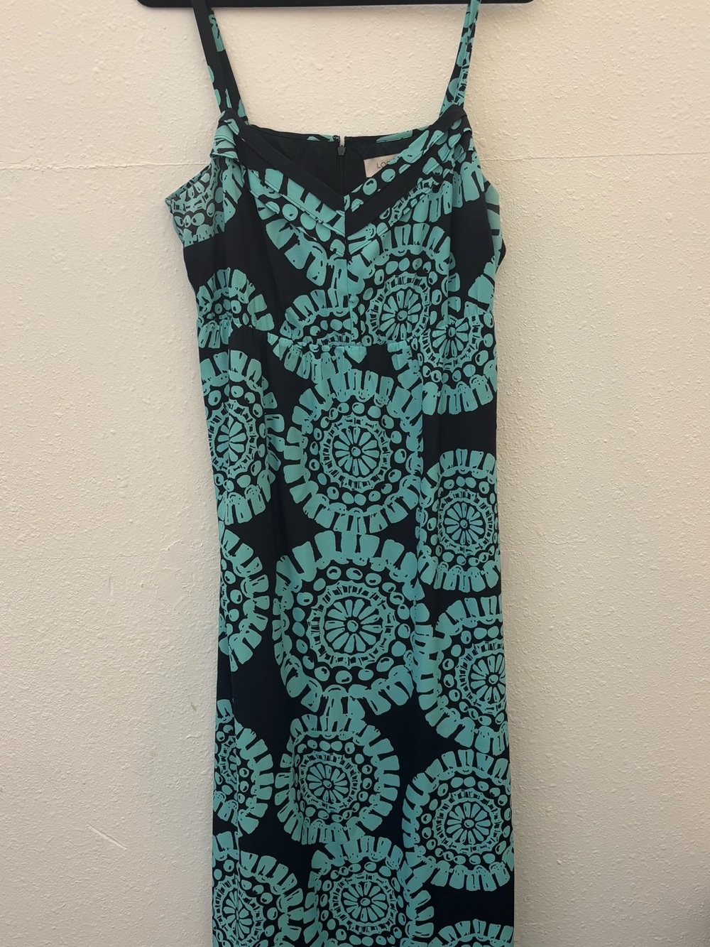 LOFT Black Maxi Dress with Teal Medallion Print
